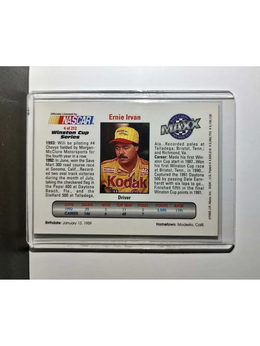 Ernie Irvan 1993 Maxx Premier Plus Racing #4 NASCAR Morgan-McClure Motorsports